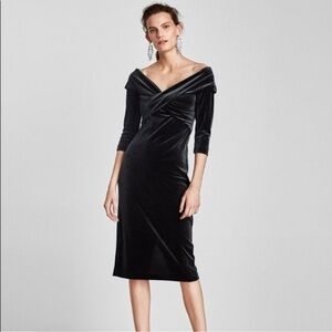 Zara Elegant Black Velvet Off-Shoulder Dress size xs
